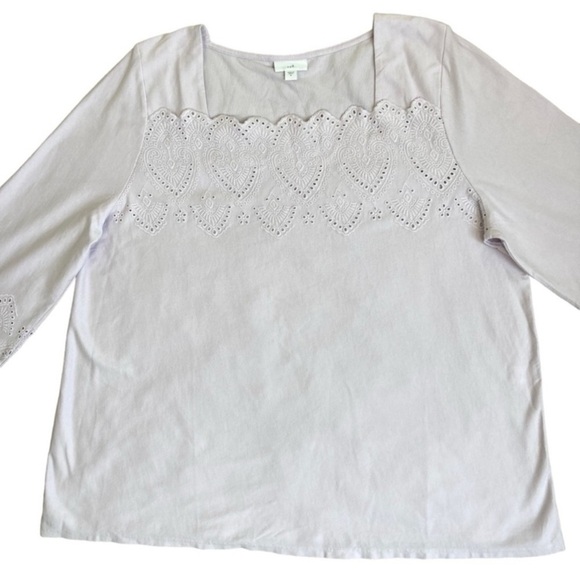 J. Jill Eyelet Trim 3/4 Bell Sleeve Square Neck Top Blouse Pale Lilac Sz XL NWT - Picture 7 of 14